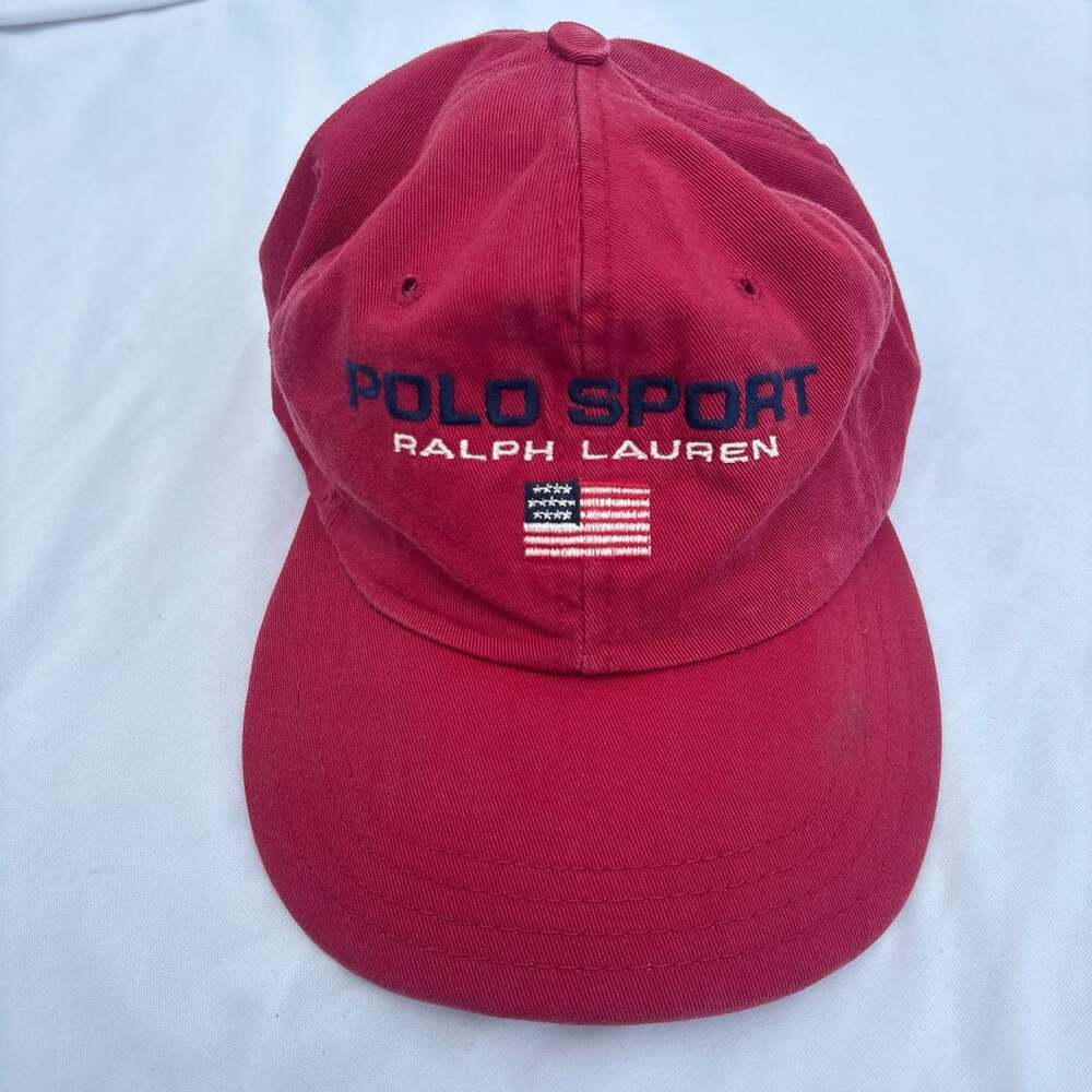 VTG Polo Sport Hat Cap Red USA American Flag Embroidered Ralph Lauren Made In US